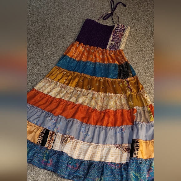 India Boutique Purple Smocked Patchwork Dress - Picture 3 of 7